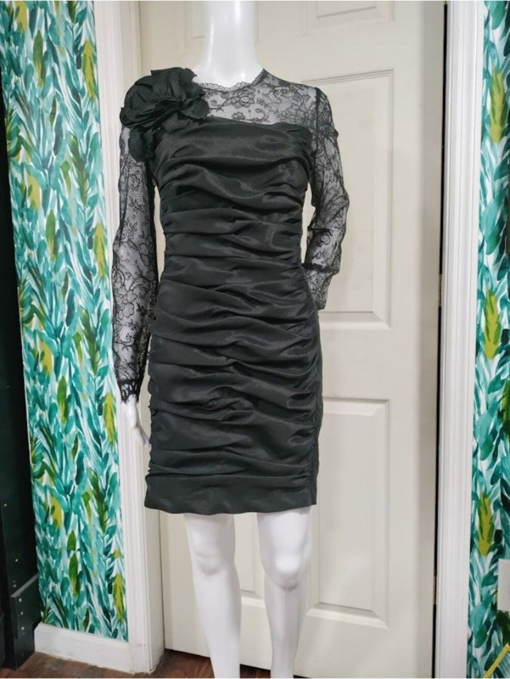 Vintage Jessica McClintock Lace Taffeta Ruched Mini Prom Dress 10 - Picture 8 of 15